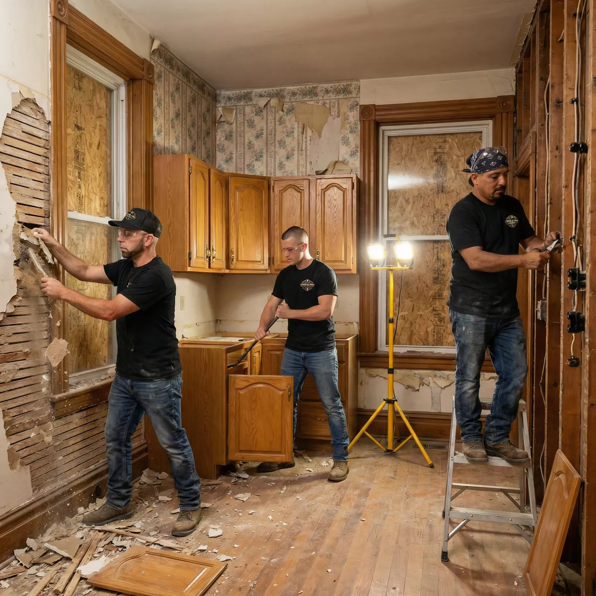 Creed & Iron Construction crew performing interior demolition and remodeling in a Pittsburgh-area home